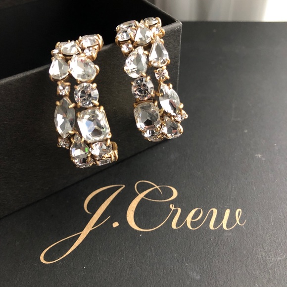 NWT J. Crew crystal cluster hoop earrings - Picture 2 of 6